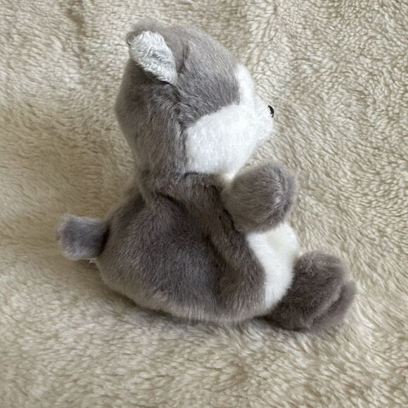 Aurora Gray Palm Pals 6" Busky Husky Wolf Dog Beanbag Stuffed Animal - Picture 2 of 4
